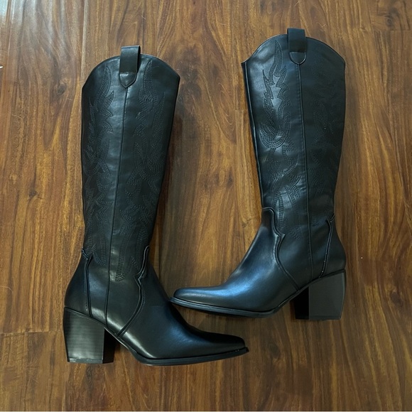 Dream Pairs Black Embroidered Western Cowboy Knee High Boots size 7.5 - Picture 11 of 13